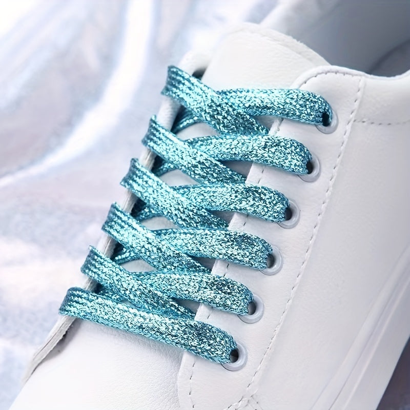 Unisex Glitter Shoe Laces Metallic Silver and Gold Flat for Sneakers