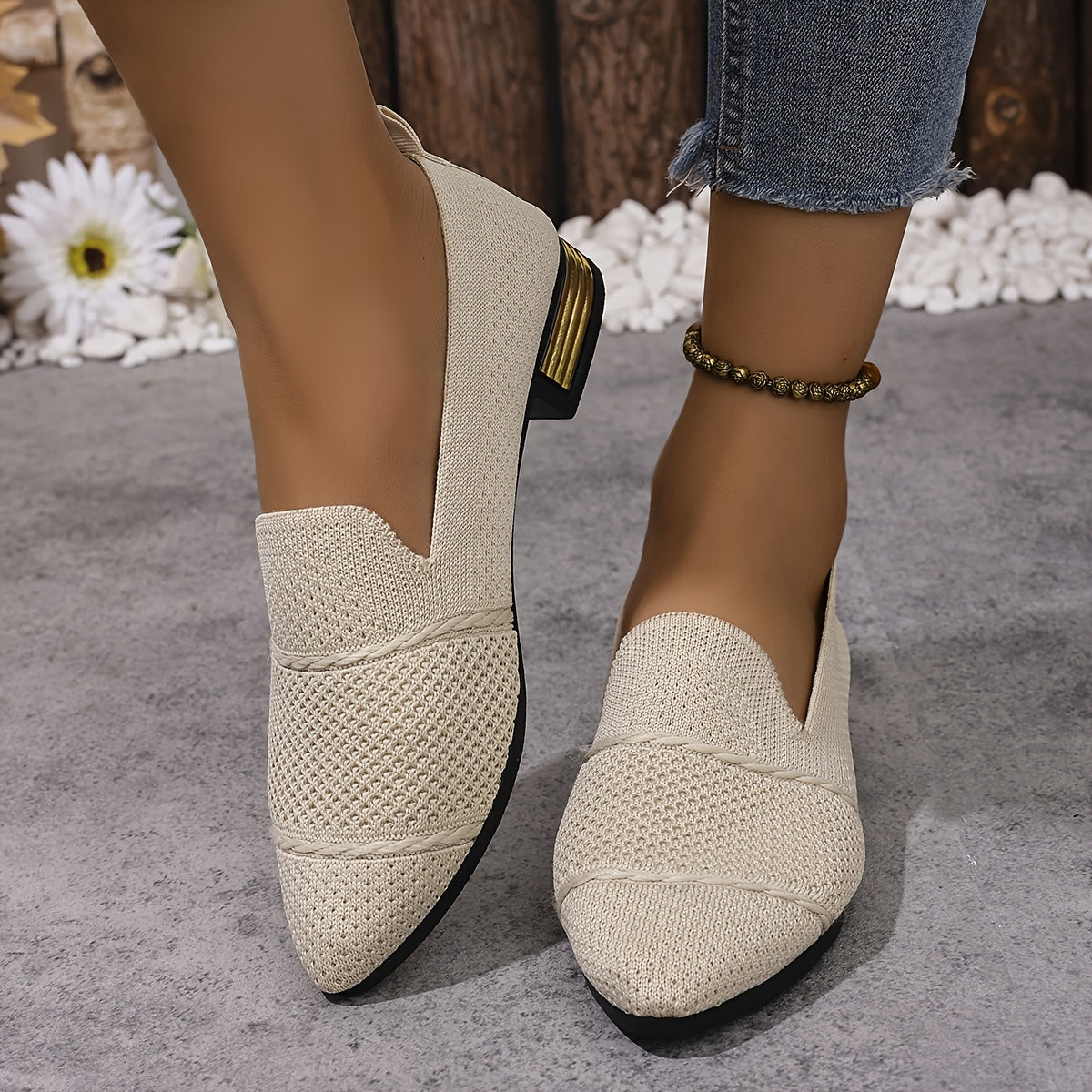 Women’s Slip-On Pointed Toe Loafers Breathable Fabric PVC Sole All-Season Comfort