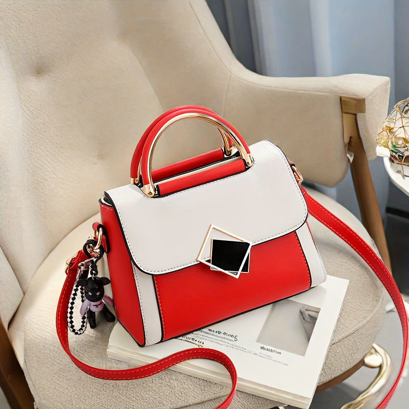 Bolso bandolera de color sólido de PU para mujer con correa ajustable y cierre magnético