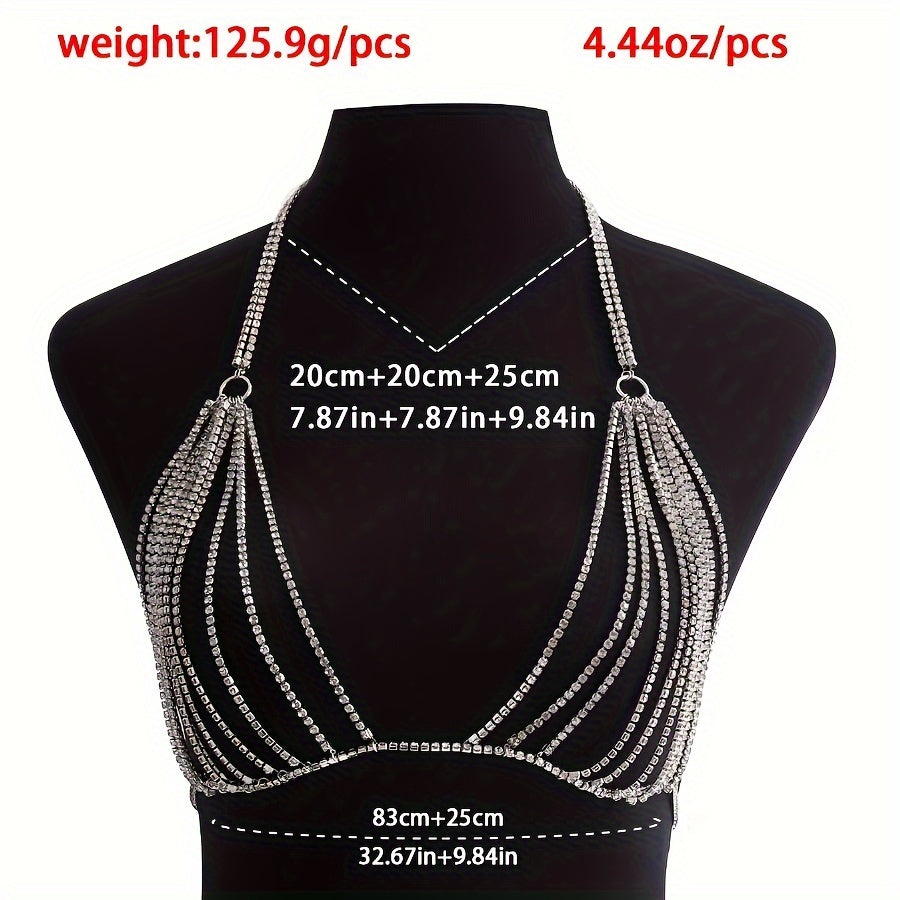 Sexy Crystal Body Chain Halter Neck Bikini Necklace for Vacation Party Wear