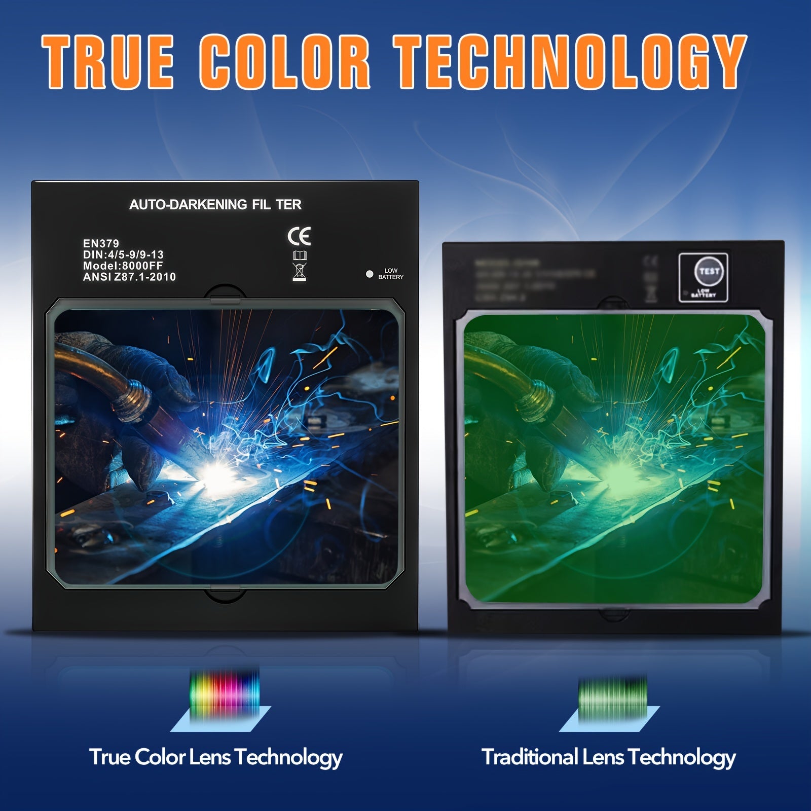 Men's Auto Darkening Welding Helmet with True Color Technology Solar Powered Large Viewing Area