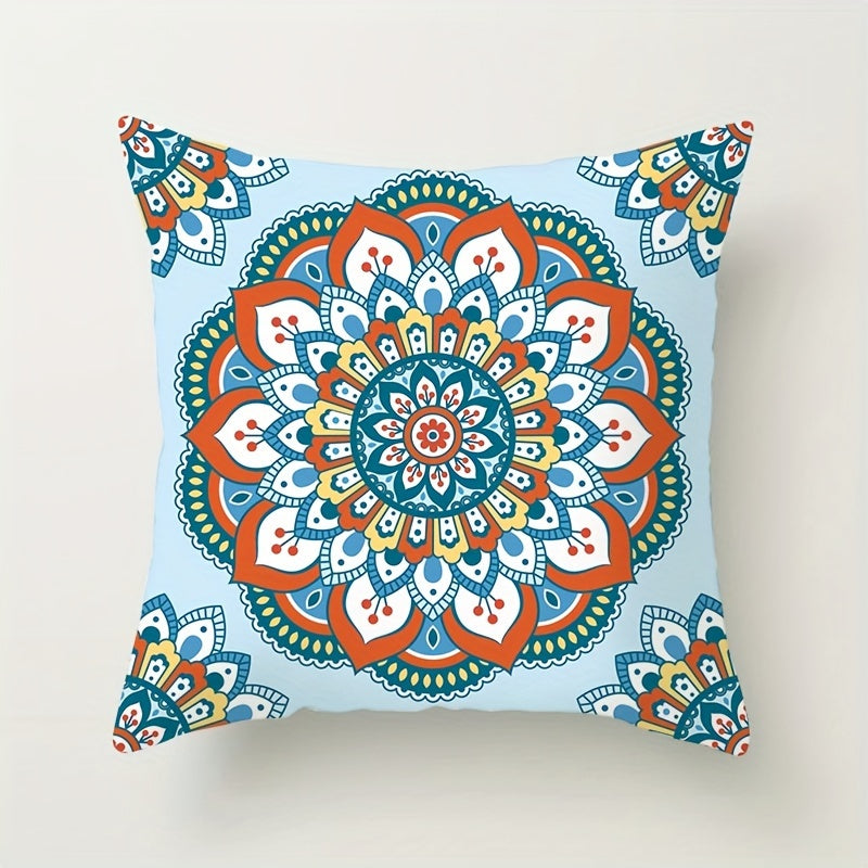 Bohemian Ethnic Style Throw Pillow Cover with Mandala Pattern 44cm Square