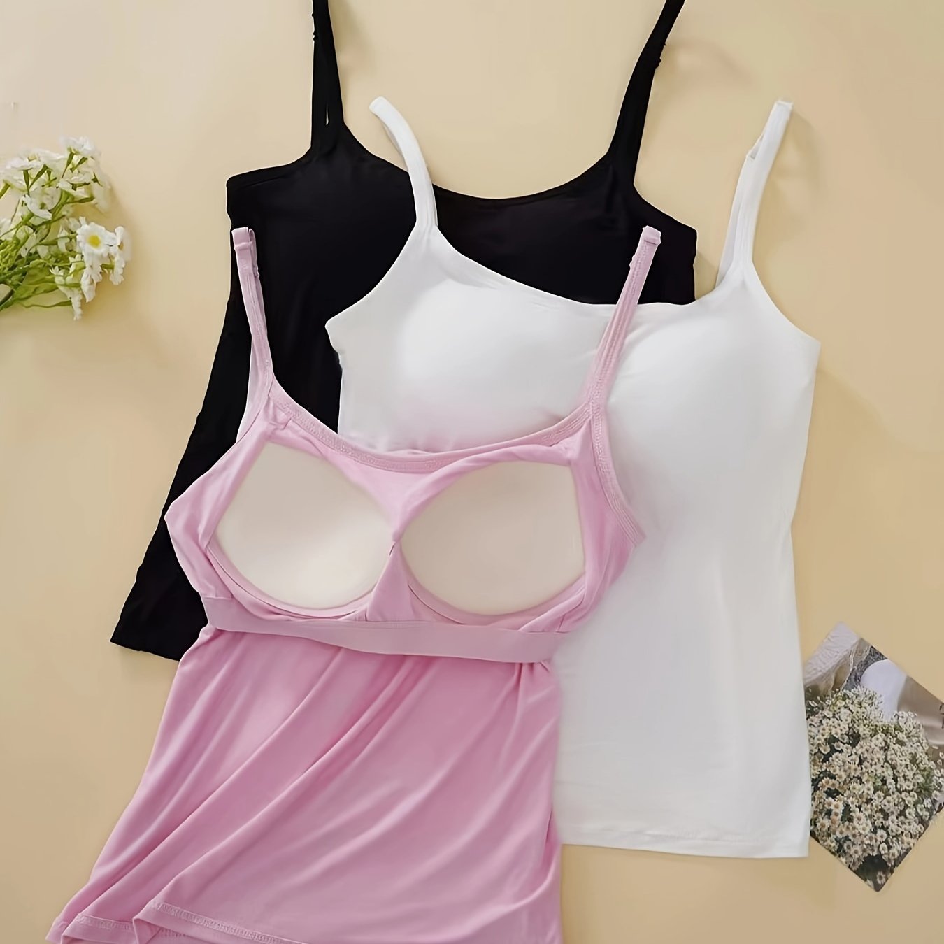 Women's Cami Top with Built-in Bra Backless Stretch Fit for Casual or Outwear