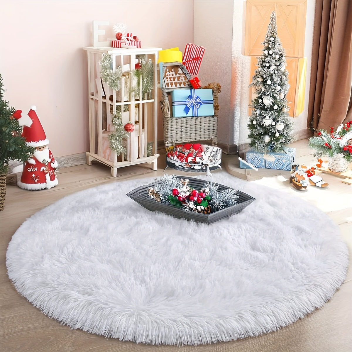 White Round Faux Fur Area Rug Soft Plush Cozy for Living Room Bedroom