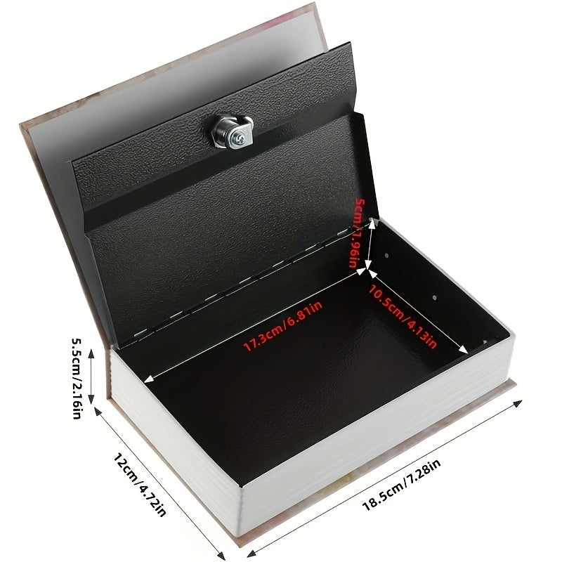 Book Style Safe Box with Keys for Cash Jewelry and Valuables Black and White 18.49x11.99x5.49cm Durable Iron Storage Container