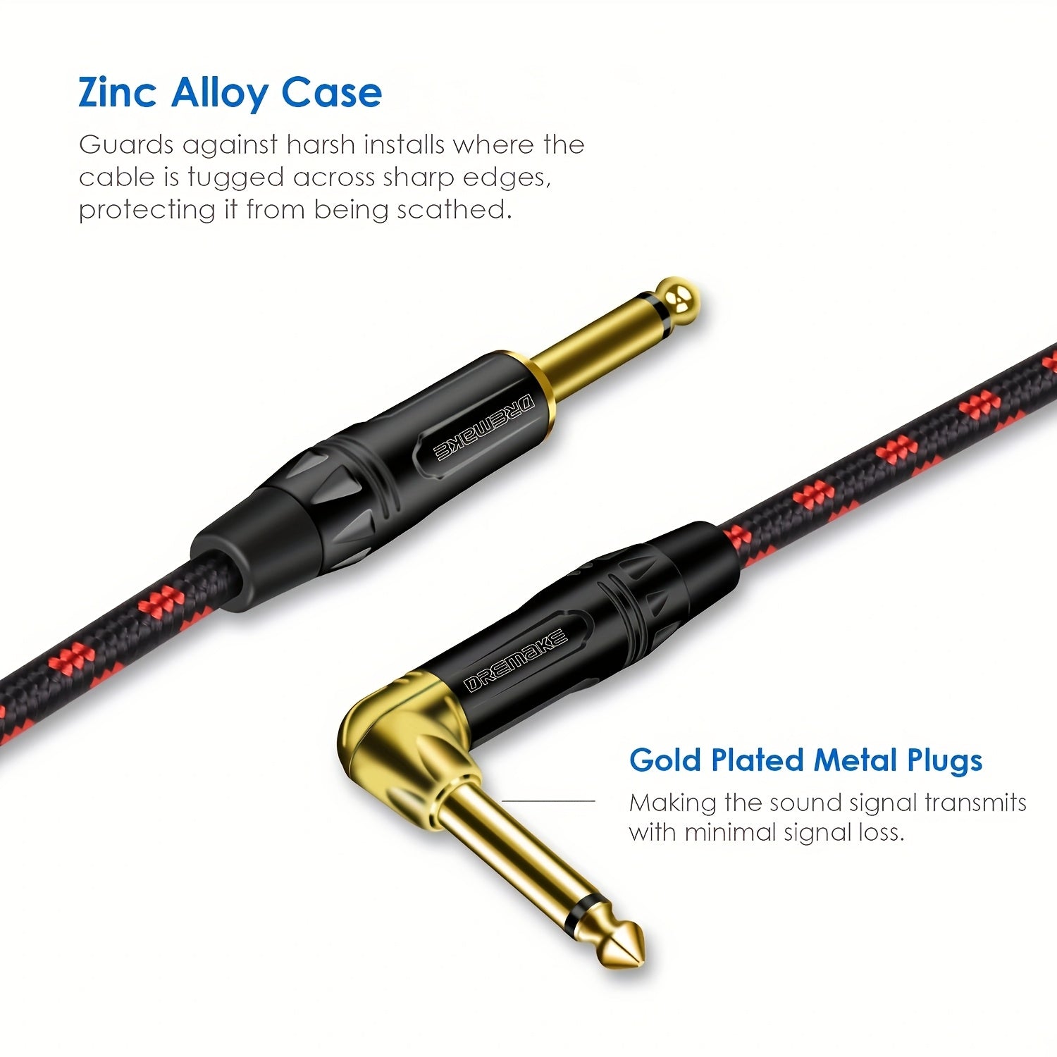 6.35mm Mono Guitar Cable 1M to 10M with Gold Plated Connectors Braided Shielded