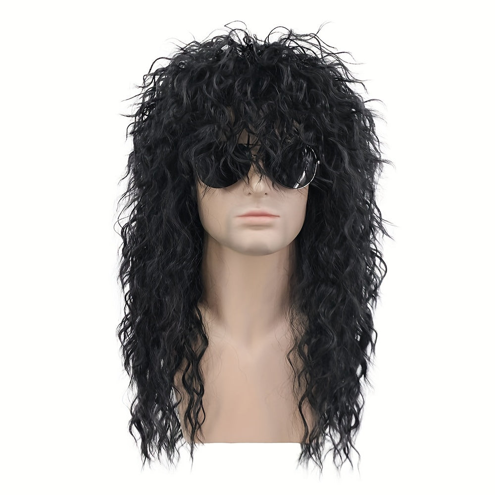 Long Curly Rock and Roll Wig with Golden Highlights for 80s Halloween Costume