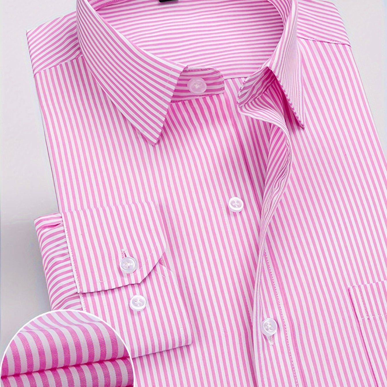 Men's Business Casual Long Sleeve Striped Shirt with Buttons and Lapel Collar