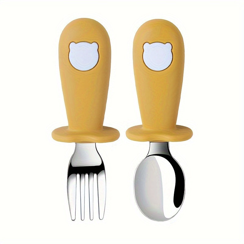 Children's Feeding Set with Silicone and Stainless Steel Spoons and Forks, Non-Toxic, Kid-Friendly