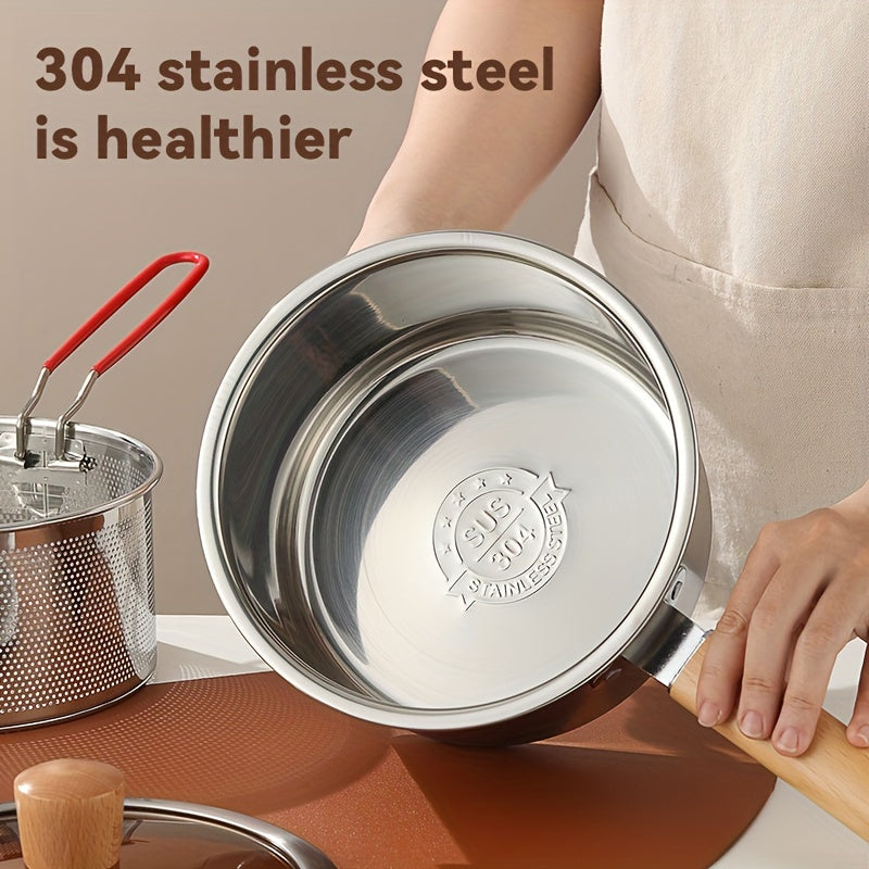 Stainless Steel Deep Fryer with Basket for Fish and Fries Camping Induction Compatible