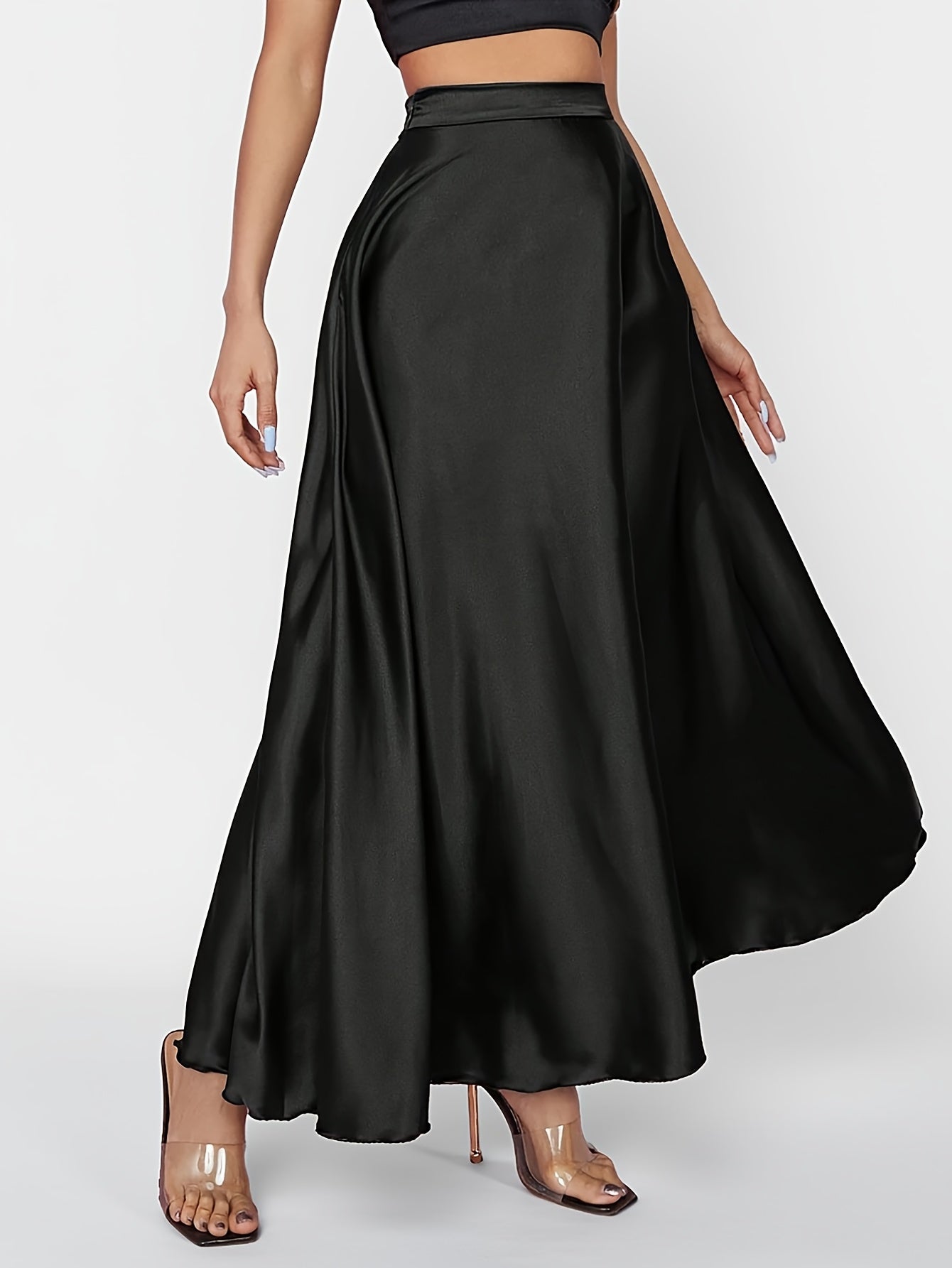 Women's Satin Midi Skirt High Waist Plus Size Solid Color