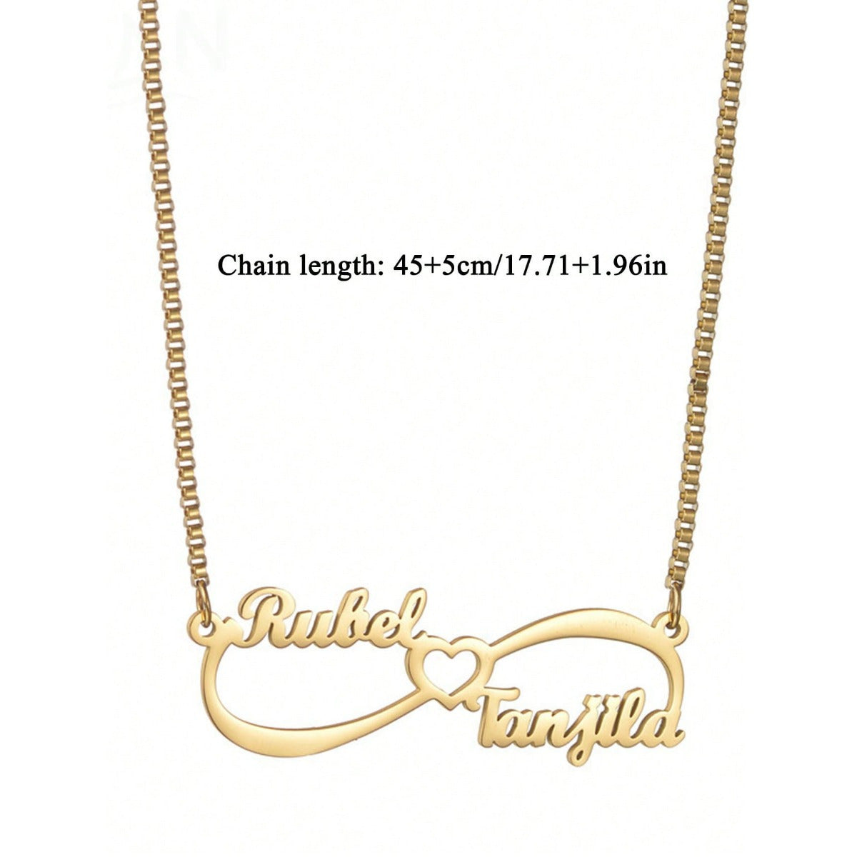 Ayollar uchun 18K oltin qoplangan zanglamaydigan po'latdan yasalgan yozilgan yurak shaklidagi ikki ismli taqinchoq taqinchoq