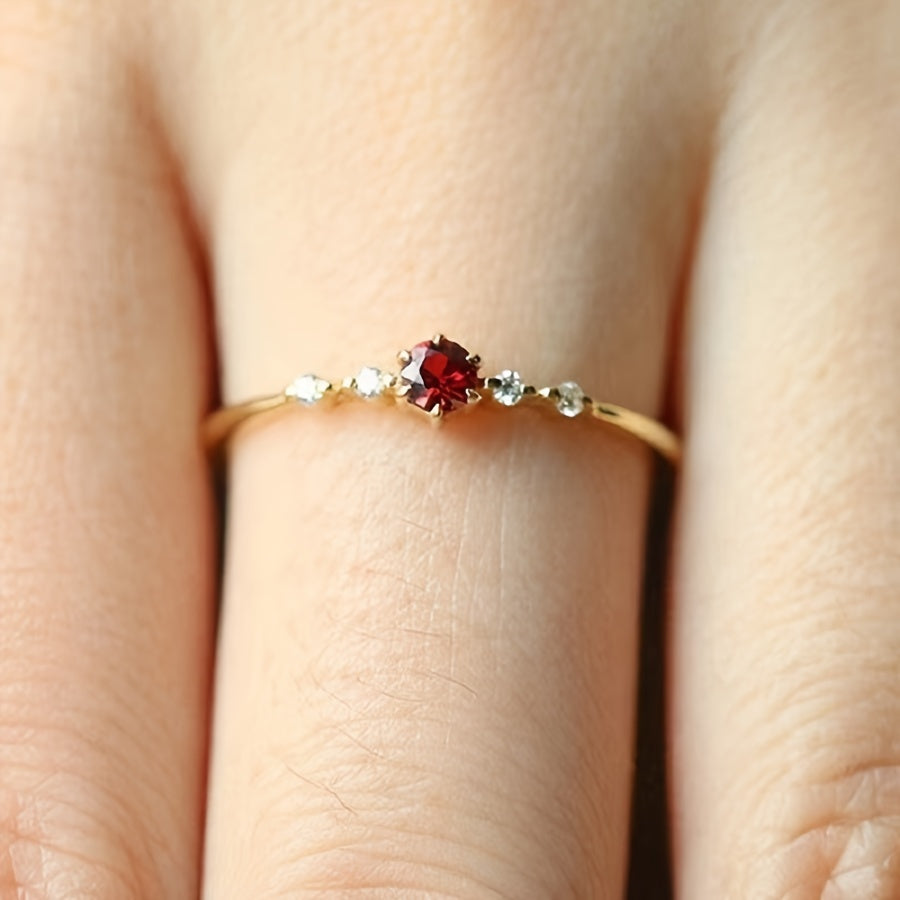 Women's Copper Ring with Red Cubic Zirconia Micro Pave Design for Daily Wear