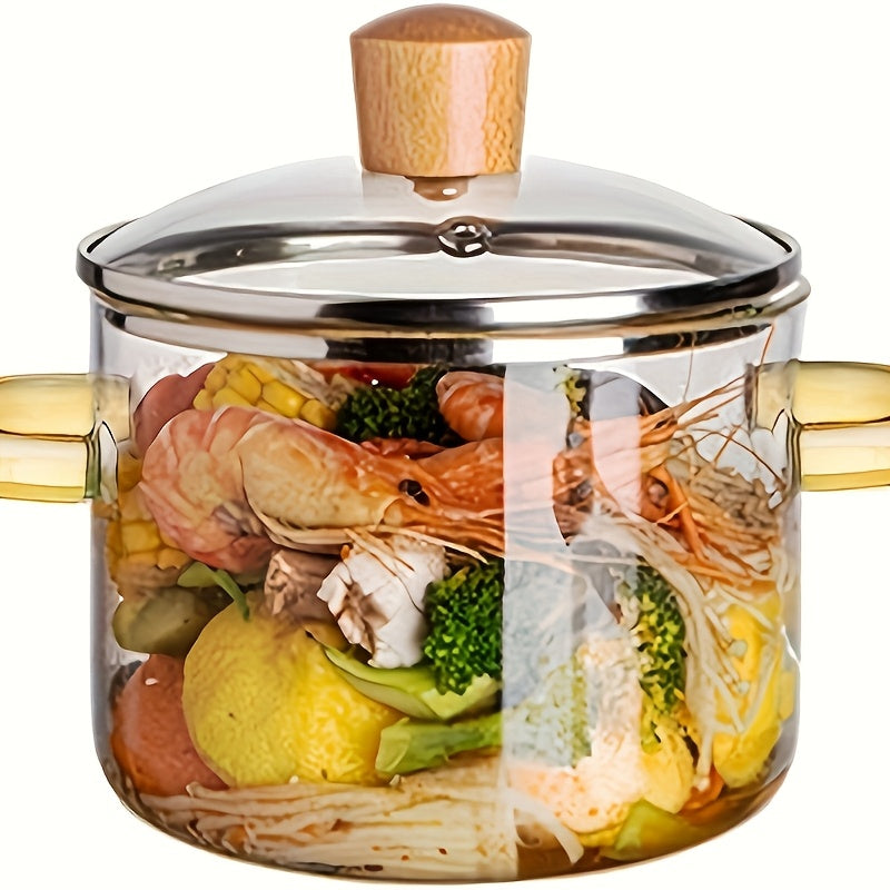 54oz Heat-Resistant Borosilicate Glass Soup Pot with Yellow Handle for Stoves and Ovens