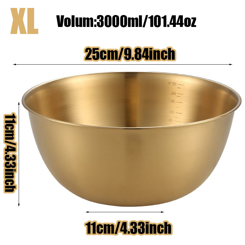 Set of 3 Stainless Steel Salad Bowls with Measurement Marks Oven Safe