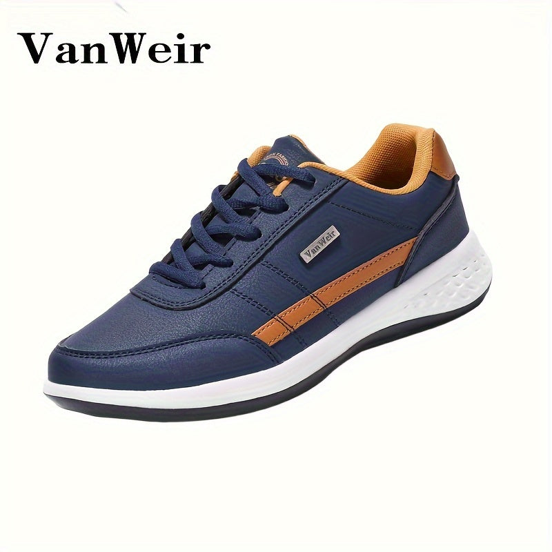Men's Casual Sneakers PU Upper MD Sole Fabric Insole Navy Blue White Orange Accents