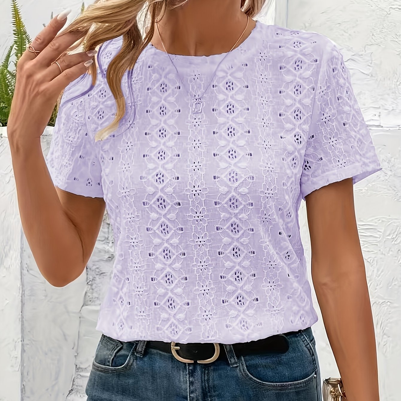 Women's Knitted Crew Neck T-Shirt Solid Color Spring Summer Fall Lightweight