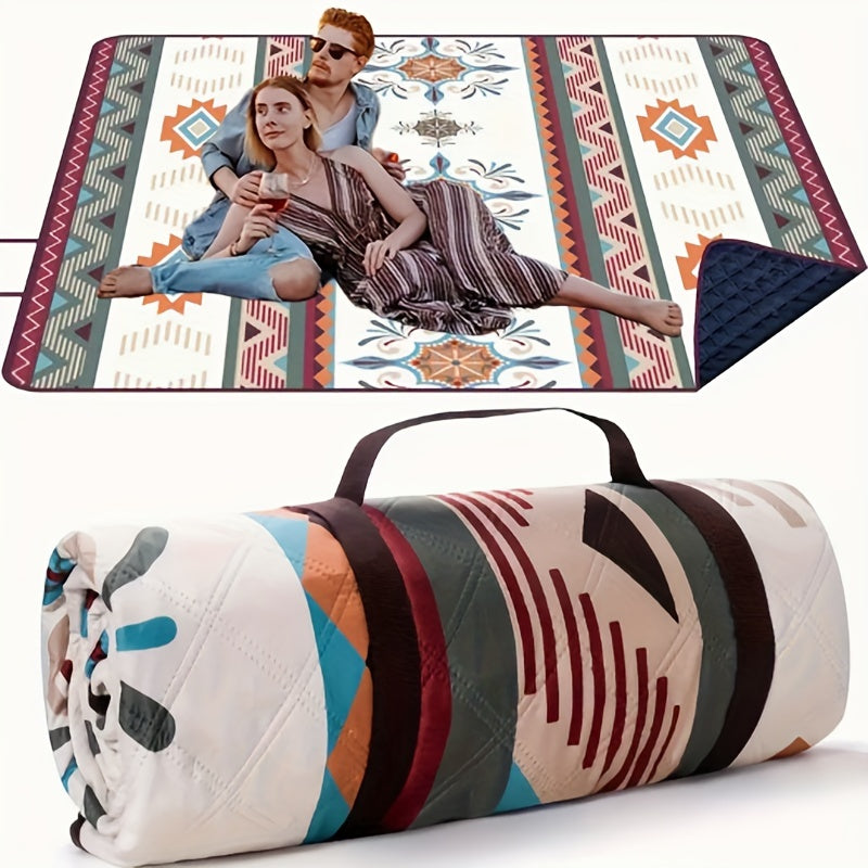 Bohemian Reversible Outdoor Picnic Blanket with Carry Bag for Camping Beach Hiking