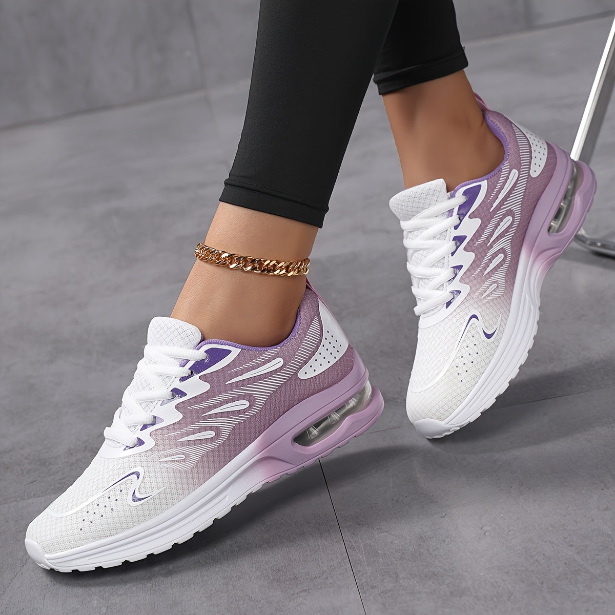 Women's Breathable Mesh Running Shoes with Air Cushion, Gradient Purple to White