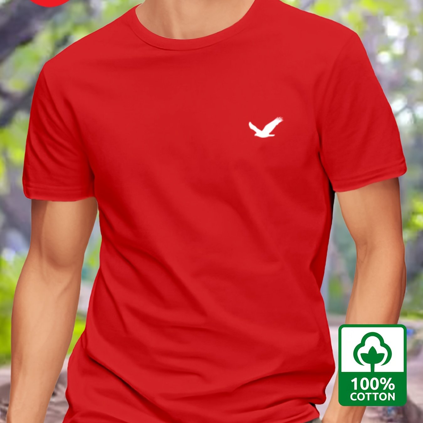 Men's Cotton T-Shirt with Bird Print Regular Fit Round Neck Short Sleeve