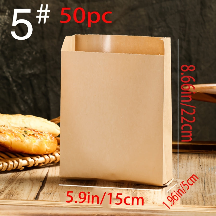 50 Disposable Brown Kraft Paper Bags Fold-Top Food and Bakery Packaging