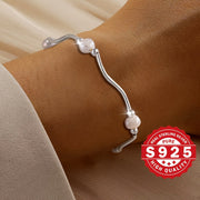 Women's Pearl Bracelet with 925 Silver and Freshwater Pearls for Gift or Everyday Wear