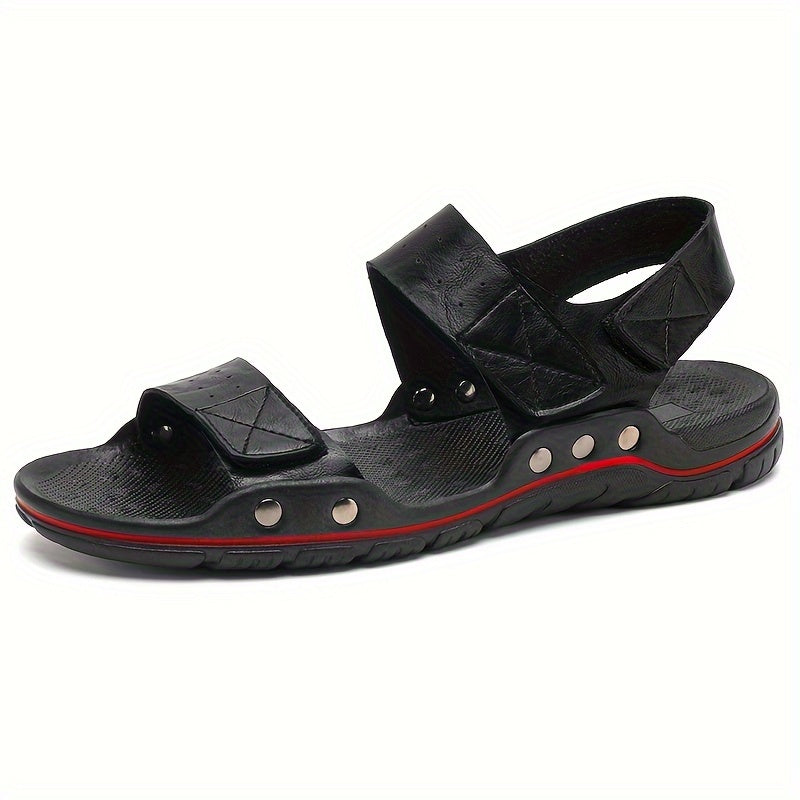 Men's Plus Size Solid Color PU Sandals with Hook-and-Loop Closure Rubber Sole