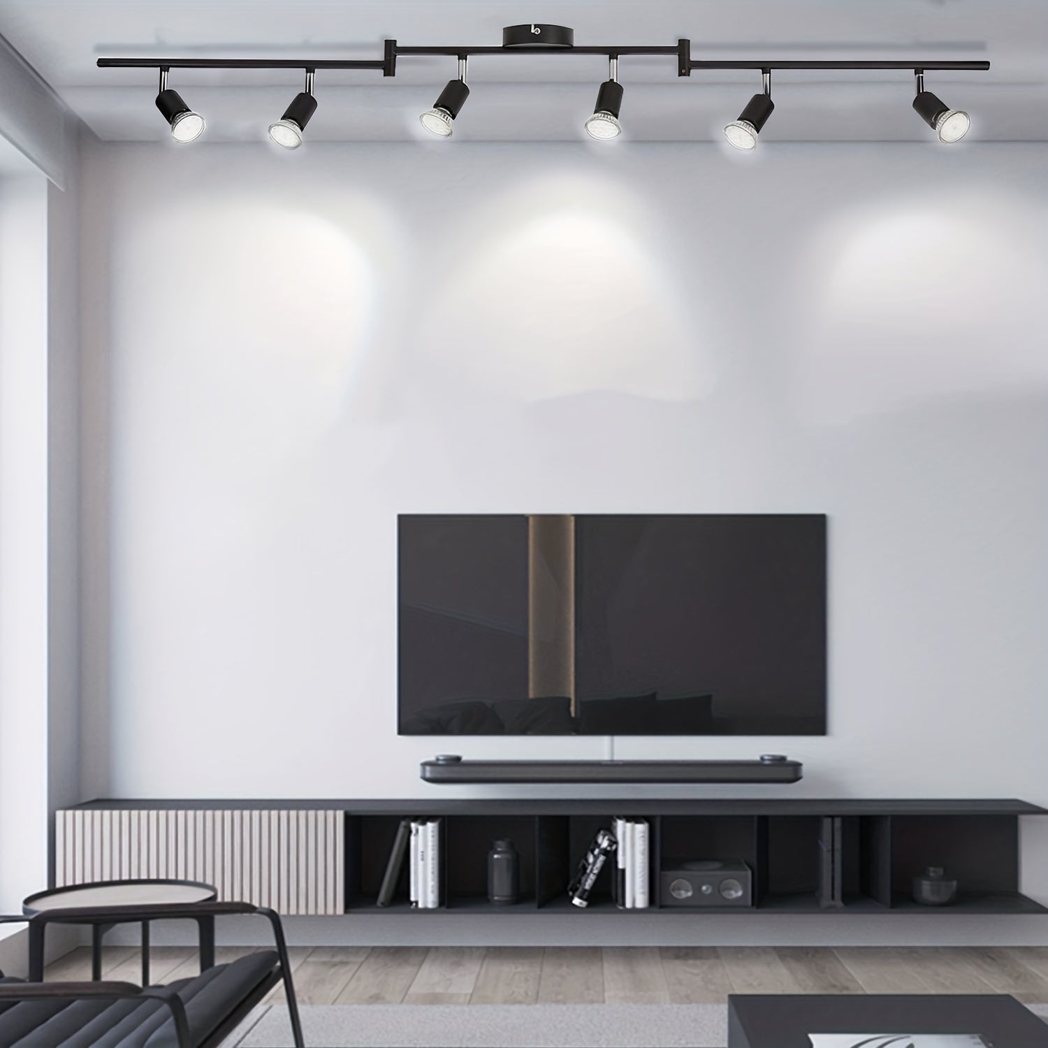 Silver Ceiling Spotlight with 6 GU10 6W LED Bulbs Adjustable for Living Room Kitchen Modern Metal