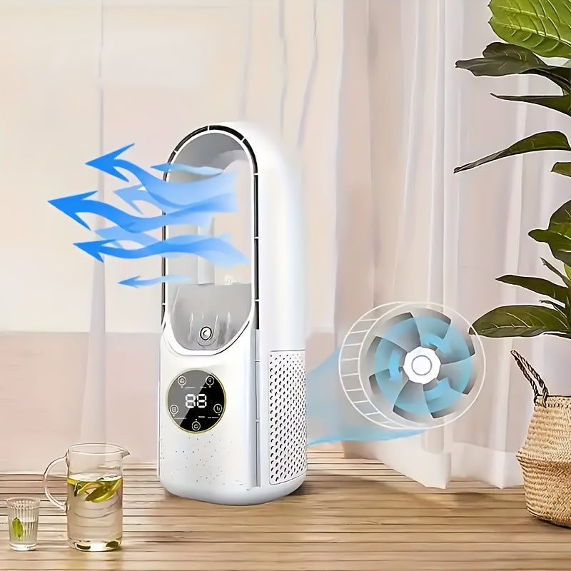 Quiet USB Desktop Cooler Fan with Night Light, 6-Speed Bladeless Air Conditioner Humidifier Purifier