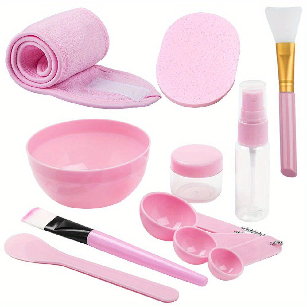 11-Piece DIY Facemask Mixing Tool Set in Pink with Silicone Bowls and Accessories