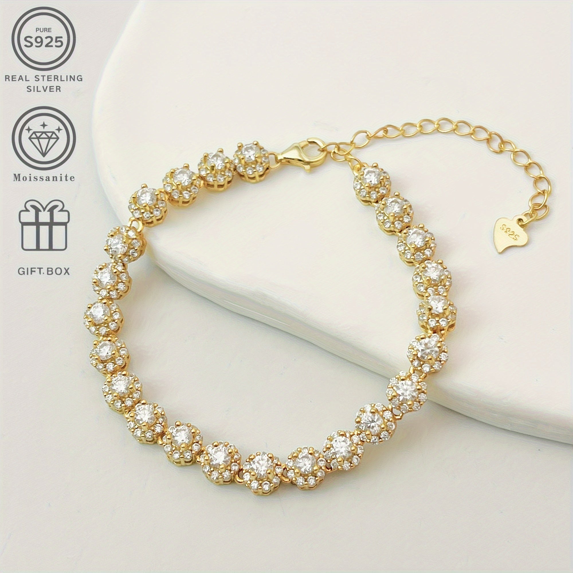 Sterling Silver Tennis Bracelet with Moissanite Row 23 Stones Wedding Jewelry