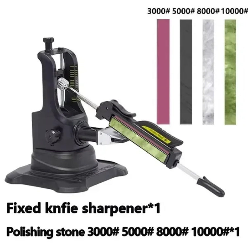 Professional Knife Sharpener System with Cast Iron Base and Whetstones