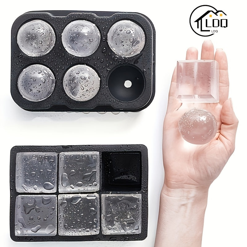 2pcs Silicone Ice Cube Trays Reusable Large Square & Sphere Molds for Drinks