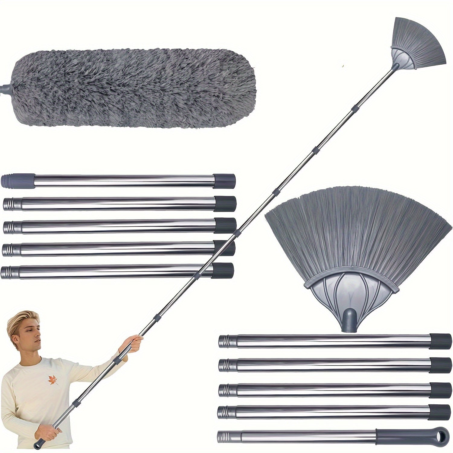 20-Foot Extendable Duster Set with Microfiber Brush for Ceiling Fans and Furniture