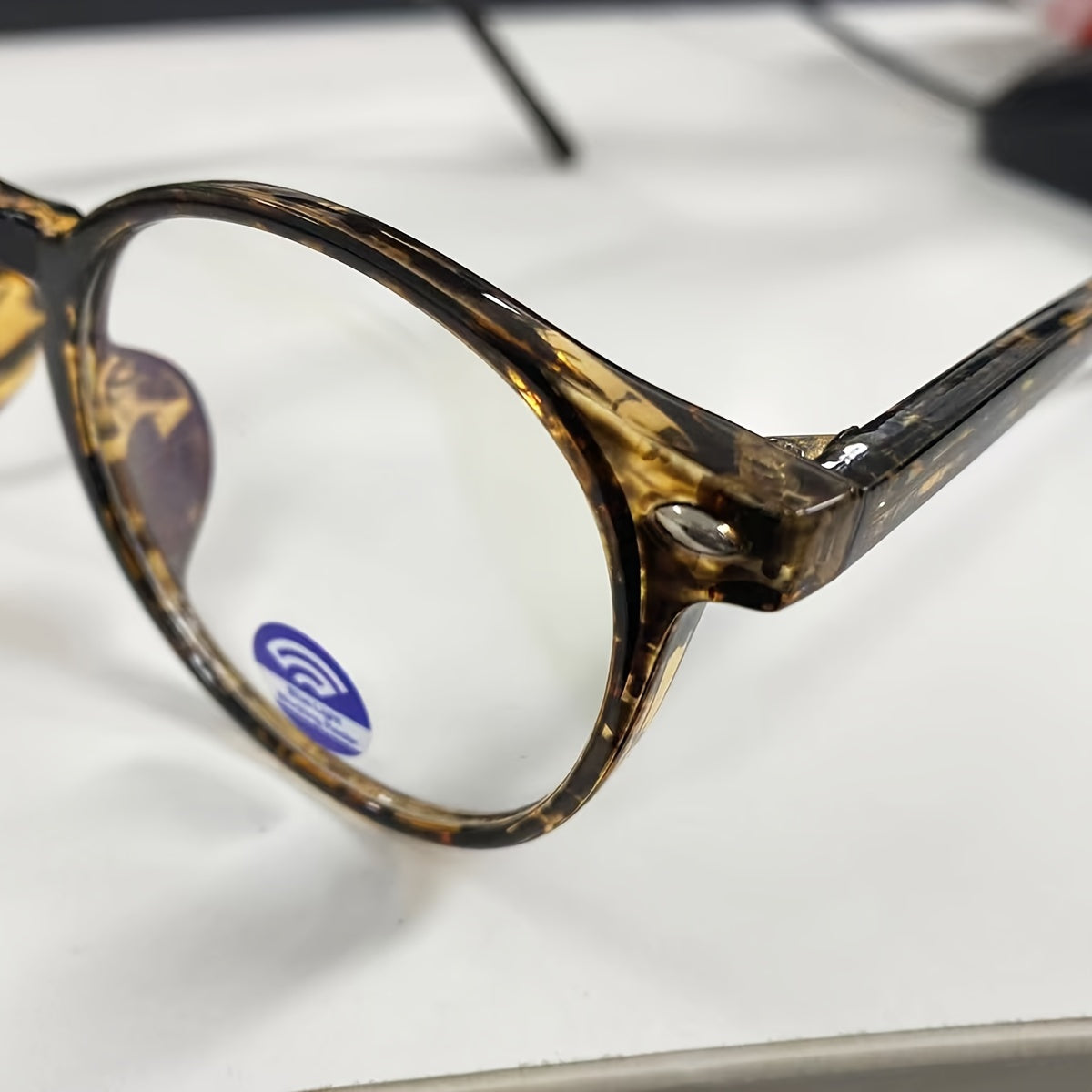 Unisex Tortoiseshell Round Glasses with Clear Lenses, TR90 Computer Spectacles