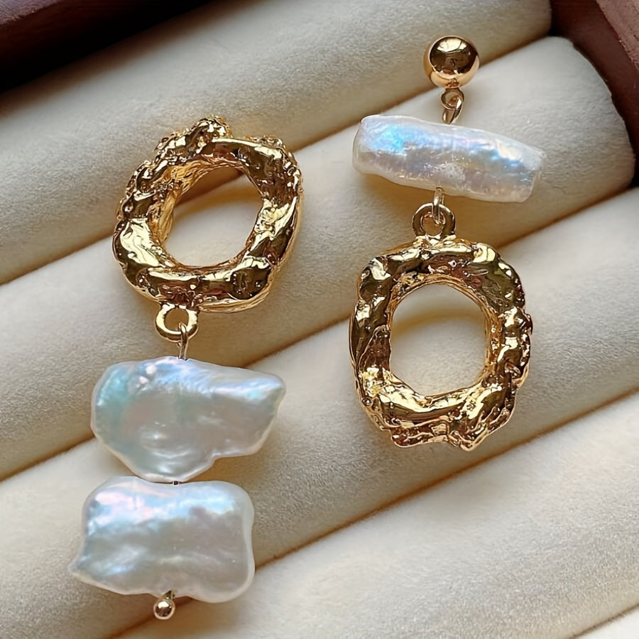 Boho uslubidagi yangi suv barokko marvaridli quloq uzuklari, tabiiy oq Biwa marvaridi bilan, dekabr tug'ilgan toshi uchun mukammal, bohem uslubidagi bayram modasi, qoplamasiz, har kuni kiyish uchun yoki Sevishganlar kuni sovg'asi sifatida ajoyib.