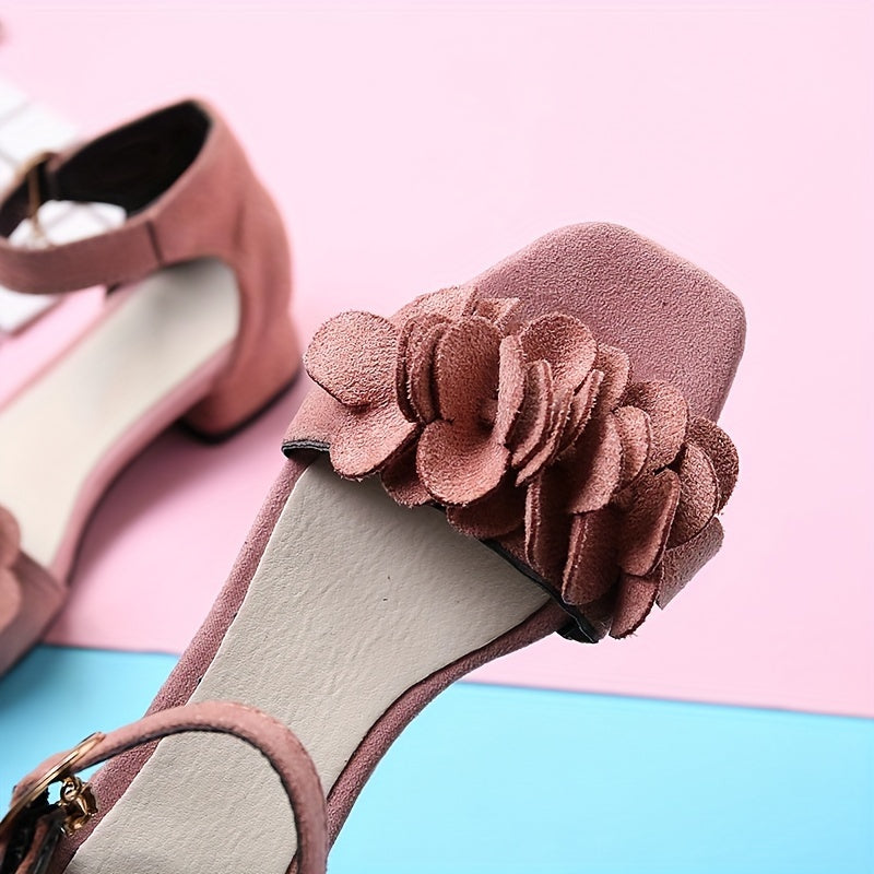 Girls High-Heeled Sandals Summer Solid Color Open-Toe Dress Shoes for Parties Weddings