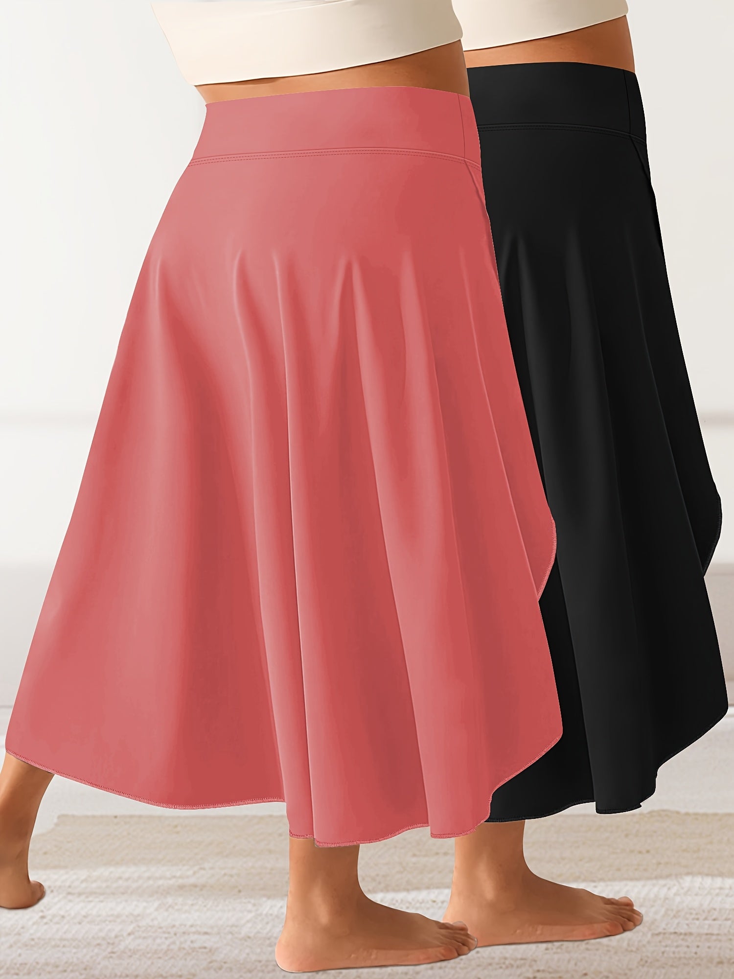 Women High Waist Wrap Maxi Skirt with Slit Ruffle Solid Color