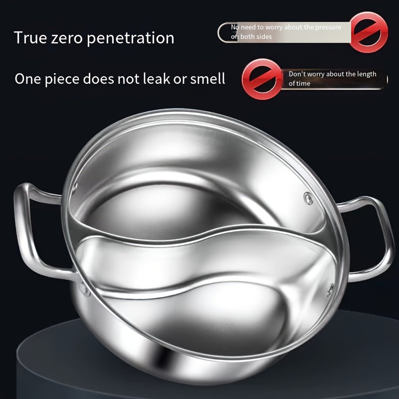 Stainless Steel Hot Pot with Dual Flavors Non-Tainting Soup Separator for Gas and Induction Stovetops