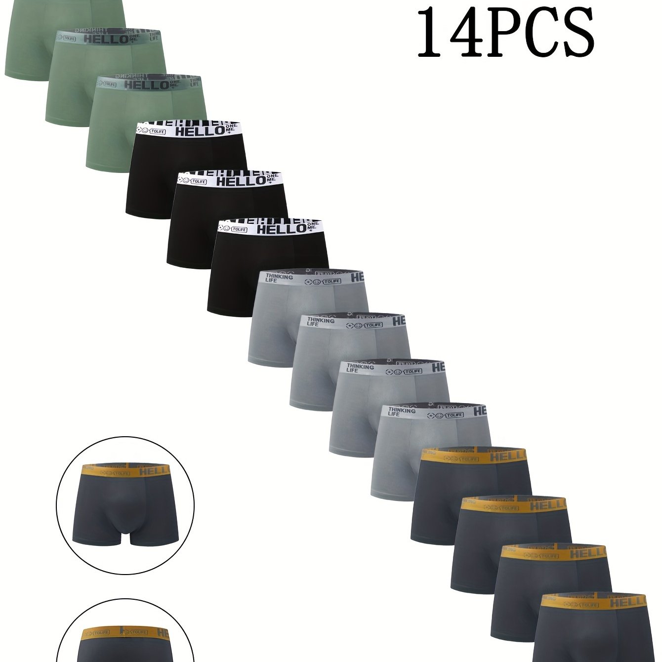 14pcs Men's Boxer Briefs Breathable Quick-Drying High Stretch Sports Trunks with 'Hello' Print