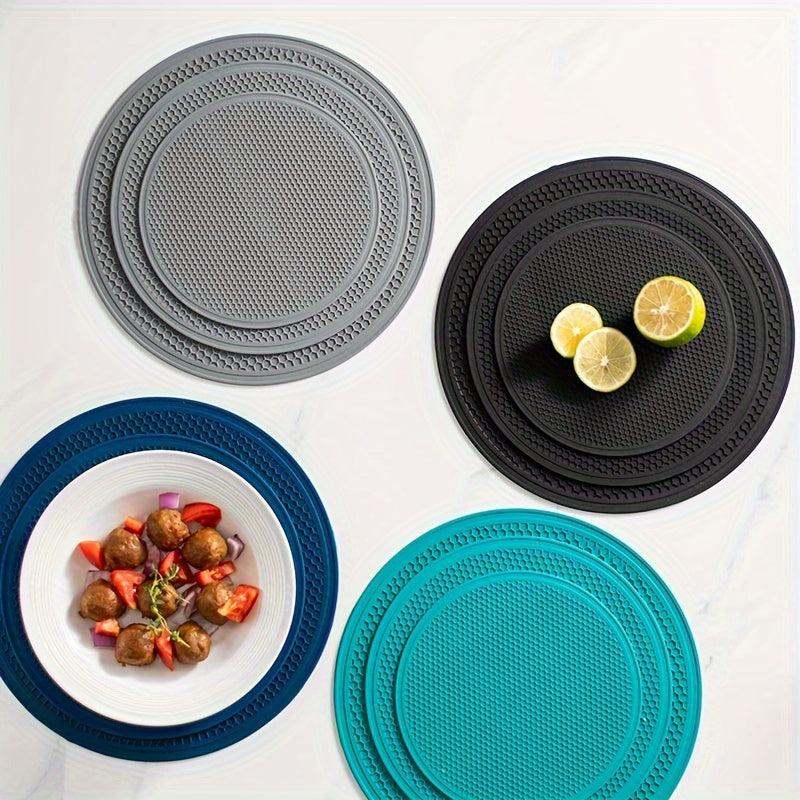 Set of 3 Round Honeycomb Silicone Placemats Non-slip Heat Insulation Table Mats