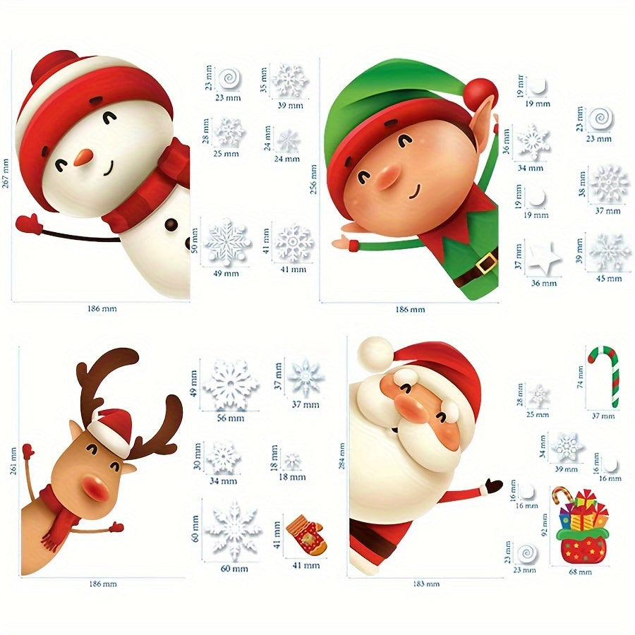 Christmas Electrostatic Window Stickers 4 Pack Vinyl Glossy Cartoon Art