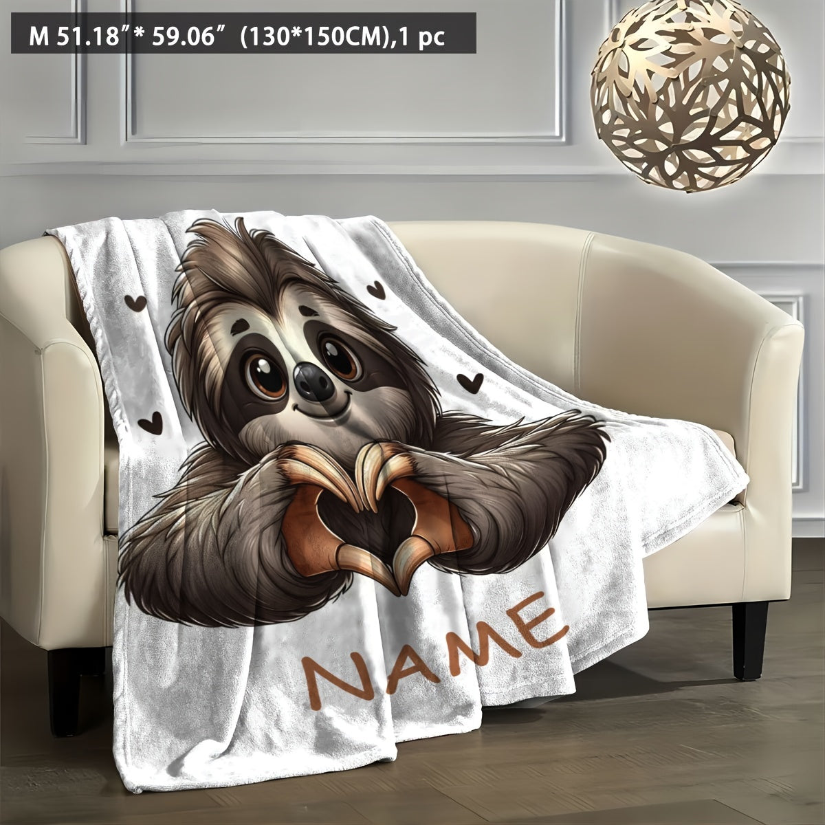 Personalized Sloth Heart Gesture Flannel Fleece Throw Blanket Cozy Skin-Friendly Quilted for Home Office Sofa