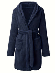 Men's Fleece Lined Robe Casual Long Sleeve Solid Color Belted Comfortable Winter