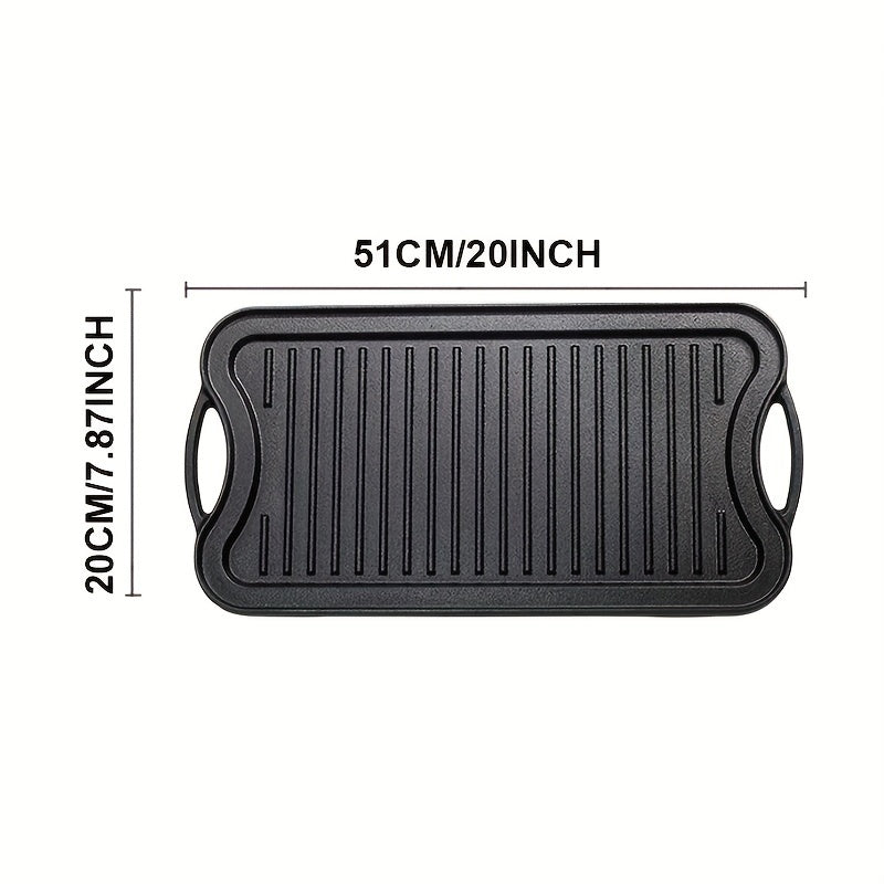 To‘g‘ri to‘rtburchakli quyma temir qozon, qaytariladigan qovurish panasi va chuqur qovurish grili bilan birga, bir nechta pishirish maqsadlari uchun mos. Ushbu yopishqoq sayohat oshxona anjomlari qora rangda.