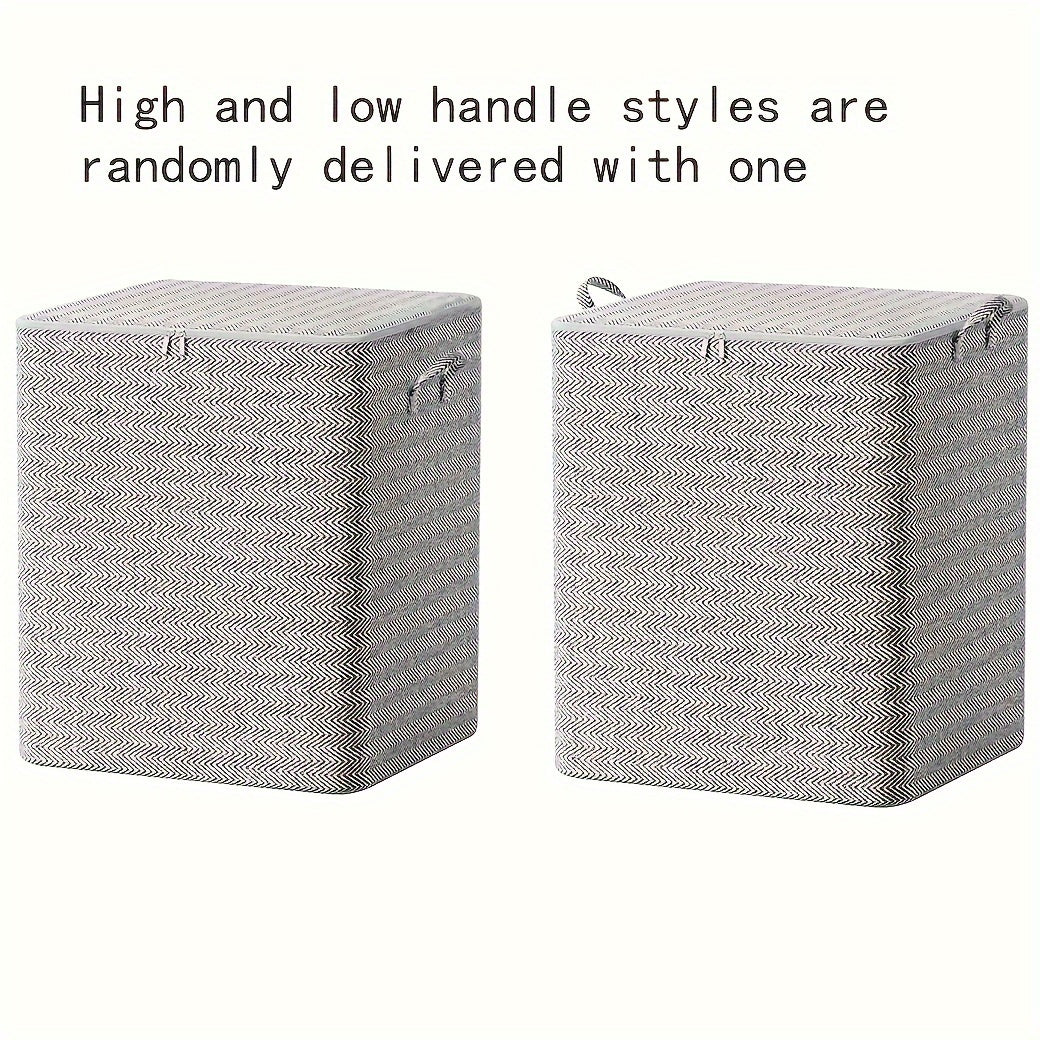 Large Fabric Storage Box with Lid Herringbone Pattern for Clothes and Bedding