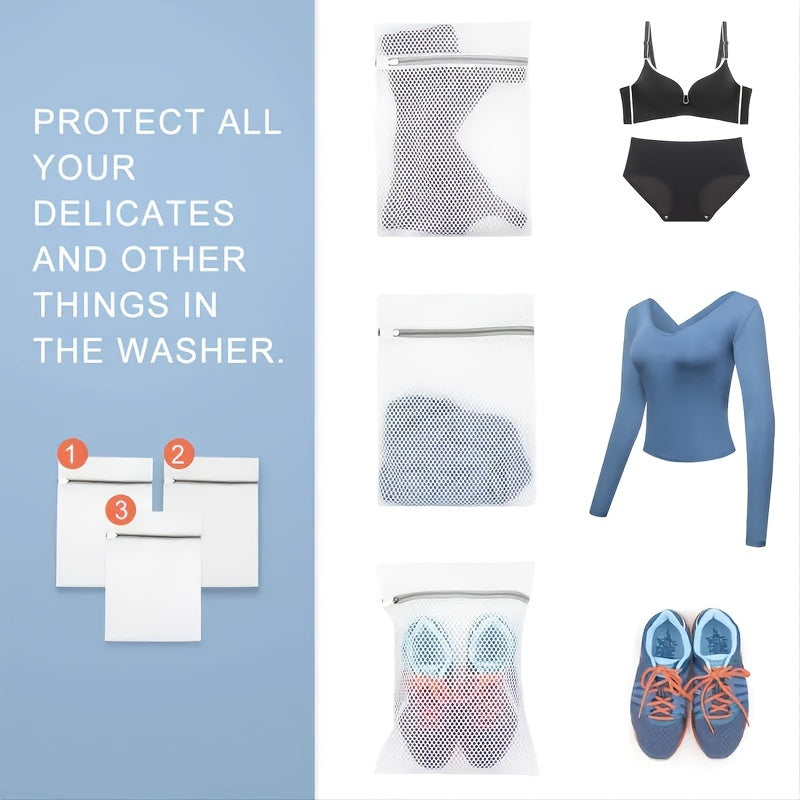 Juego de 3 bolsas de malla para lavandería de lavado medio con cremallera para prendas delicadas