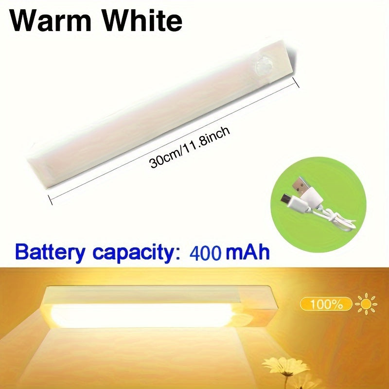White Motion Sensor LED Light USB Rechargeable Magnetic for Kitchen Wardrobe Bedroom