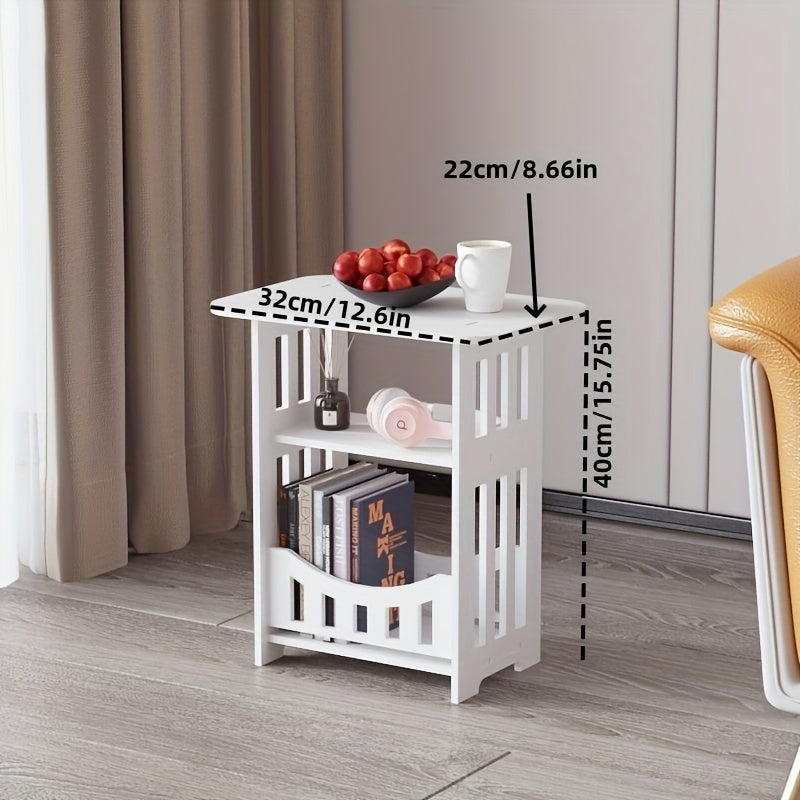 Compact Plastic Side Table with Storage for Bedroom Living Room Space Saving End Table