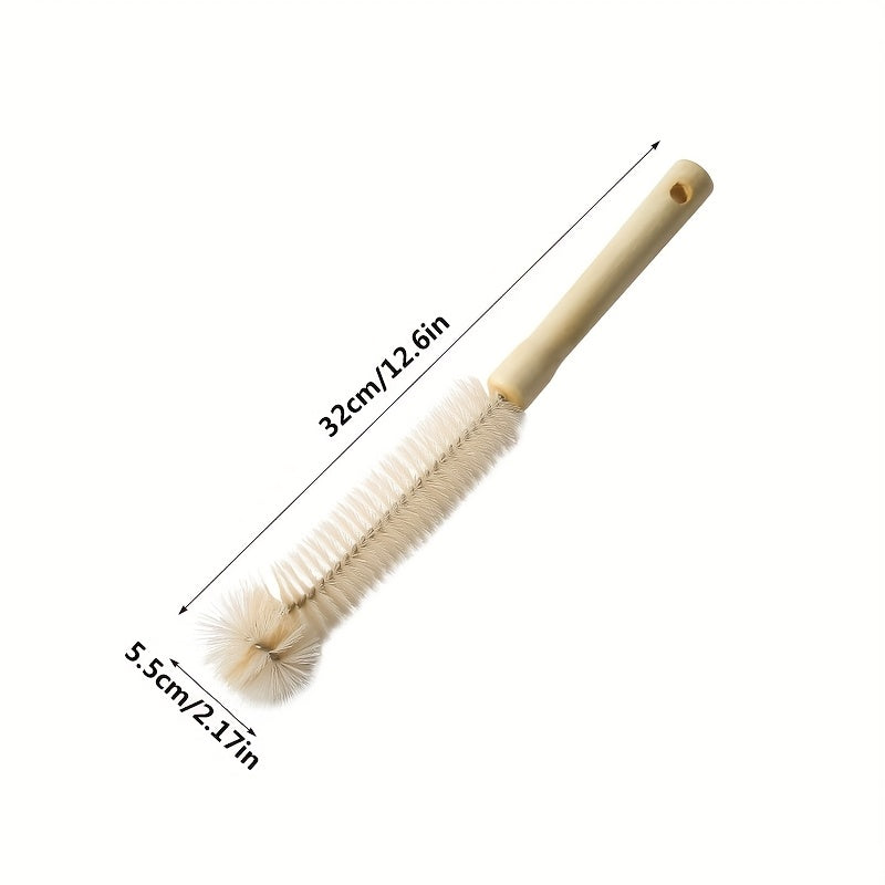 Wooden Cup Brush with Handle, Soft Cleaning Tool for Kitchen Cups and Bottles